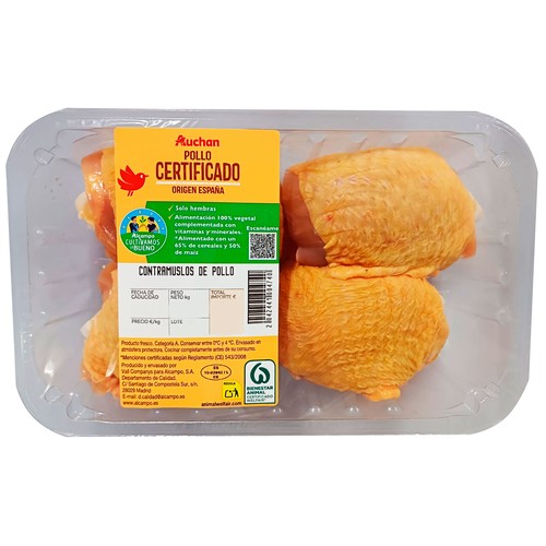 ALCAMPO CULTIVAMOS LO BUENO  Contramuslos de pollo certificado con piel Bandeja.