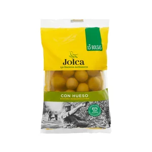 JOLCA Aceitunas verdes manzanilla fina con hueso pack de 3 bolsas de 65 g..