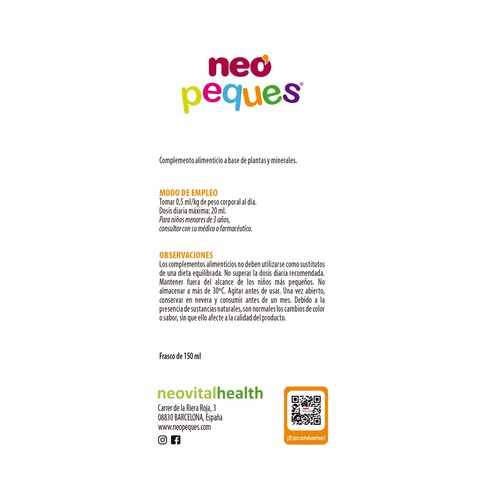 NEO PEQUES Apetito Complemento alimenticio sabor a frambuesa para la mejora del apetito 150 ml.