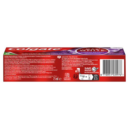 COLGATE Pasta de dientes de uso diario con acción blanqueante COLGATE Max white purple reveal 75 ml.