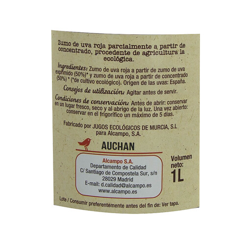 ALCAMPO ECOLÓGICO Zumo de uva roja ALCAMPO ECOLÓGICO 1 l.
