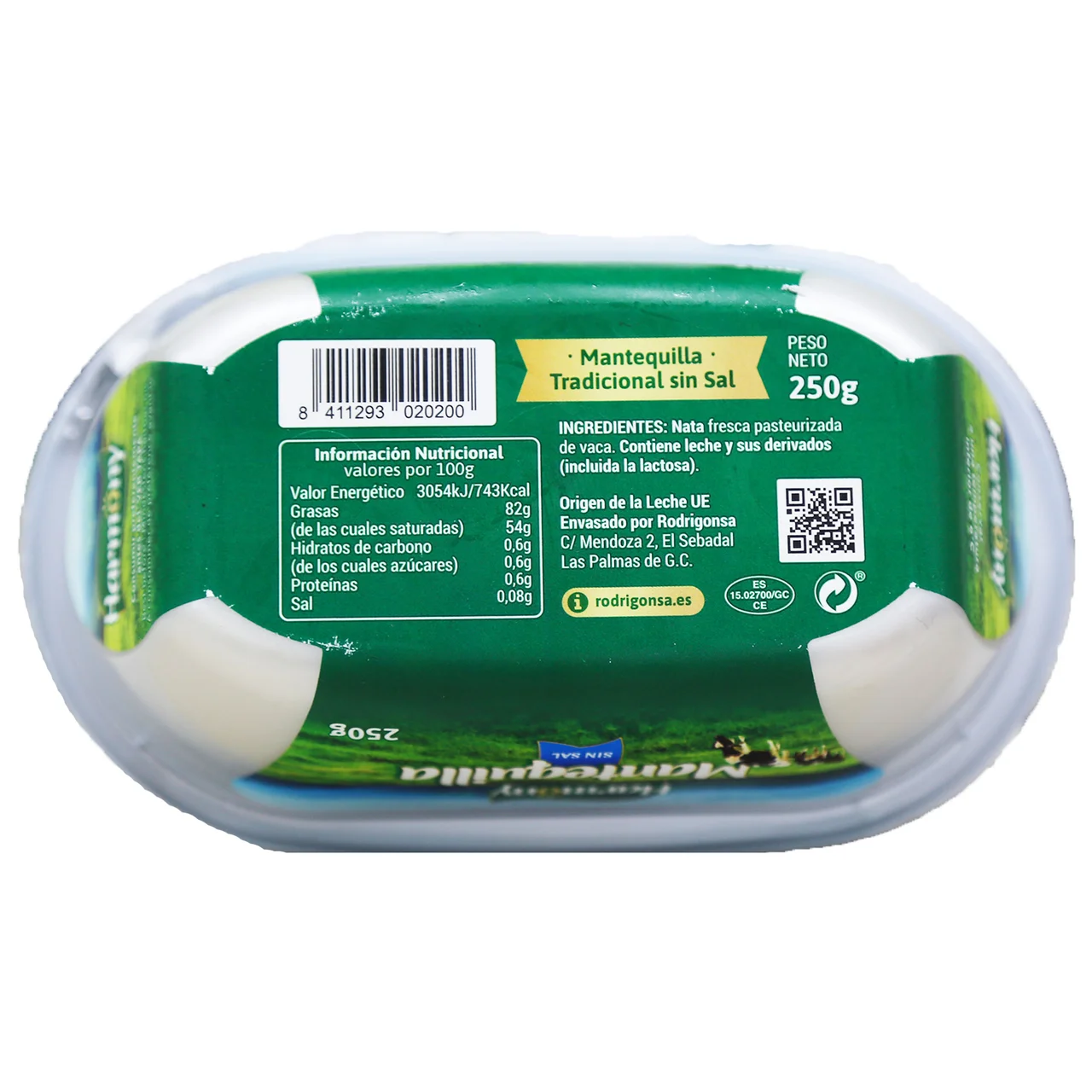 Tarrina de mantequilal sin sal 250 g.
