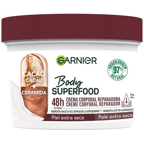GARNIER Body superfood Crema corporal reparadora para piel extra seca 400 ml.