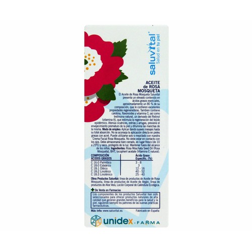 SALUVITAL Aceite de Rosa Mosqueta natural, 100% puro y con acción regeneradora 100 ml.