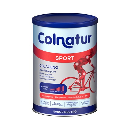 COLNATUR Sport Colágeno natural asimilable puro, con sabor neutro y presentación en polvo 330 g.