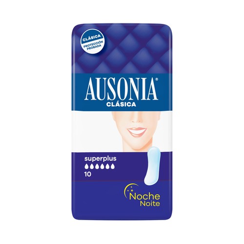 AUSONIA Clásica noche Compresas de noche, normal, con alas 10 uds..