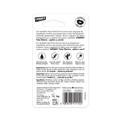 CARMEX Classic Bálsamo labial hidratante, protector y reparador.
