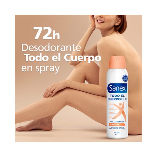 SANEX Sensitive Desodorante en spray unisex para todo el cuerpo (manos, axilas, zonas íntimas ...) 150 ml.