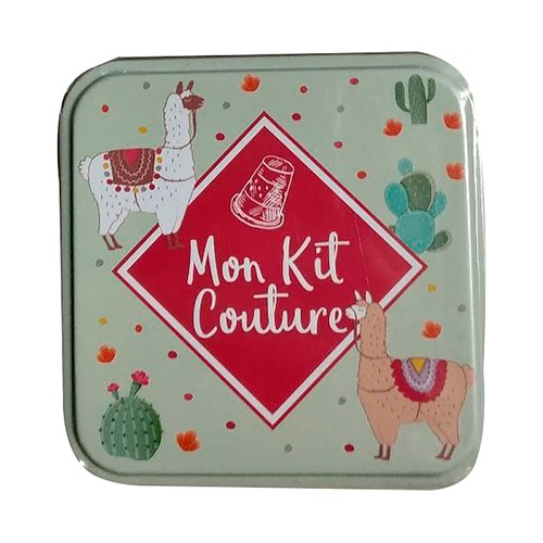 Kit de costura de metal con tijeras, agujas, cinta métrica, dedal y bobinas de hilo, STYLE.