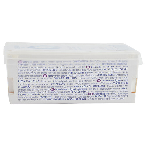 COSMIA BABY Bastoncillos de algodón con palo de papel y punta especial de seguridad COSMIA BABY 60 uds.