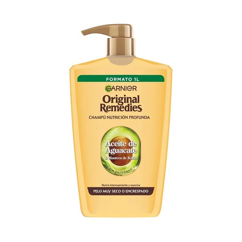 ORIGINAL REMEDIES de Garnier Champú nutrición intensa, para cabellos muy secos o encrespados 1 l.