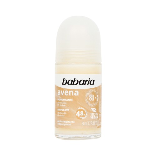 BABARIA Desodorante roll on para mujer con acción antitranspirante hasta 48 horas, para pieles sensibles BABARIA Avena 50 ml.