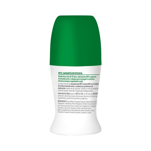 BYLY Bio control Desodorante roll on para mujer, sin sales de aluminio, ni alcohol 50 ml.