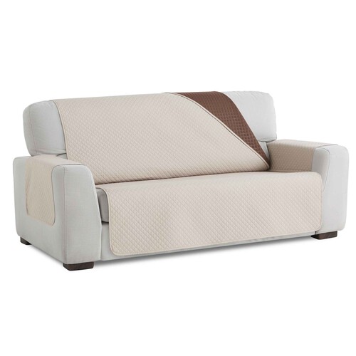 Cubresofá acolchado reversible para sofá de 2 plazas, color beige-marrón.