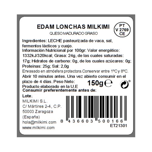 MILKIMI Queso lonchas Edam MILKIMI 150 g.