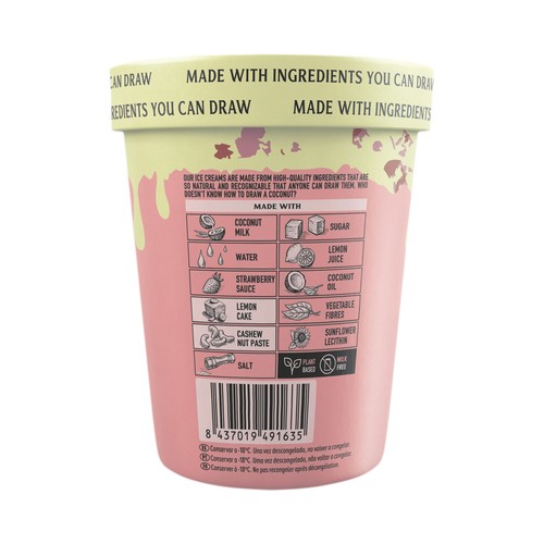 PINK ALBATROS Tarrina de helado de limón y coco, con trocitos de bizcocho de limón 480 ml.