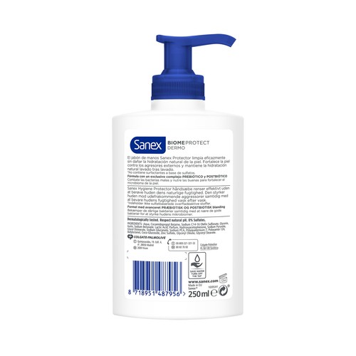 SANEX Biomeprotect Jabón de manos con textura crema, con Prebióticos y Probióticos 250 ml.