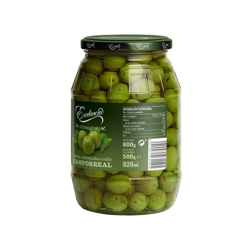 EXCELENCIA Aceitunas verdes con hueso al estilo Camporreal, 500 g.