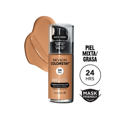 REVLON Colorstay Tono 320 True beige Base de maquillaje líquida y de larga duración, para pieles mixtas a grasas.
