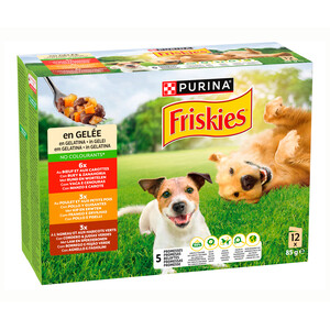 Imagen de FRISKIES Alimentación de perro húmeda bolsa de gelatina pollo, cordero, buey 12 x 85 g