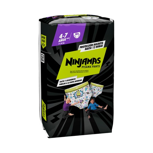 DODOT Ninjamas Pañal branguita unisex para pijama para niños de 4-7 años o de 17 a 30 kg 10 uds.