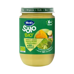 HERO Solo bio Tarrito de calabaza, patatas, guisantes y brócoli, ecológicos a partir de 6 meses 190 g.