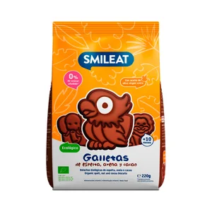 SMILEAT Galletas de cereales (espelta y avena) ecológicos y cacao, con AOVE, a partir de 10 meses 220 g.