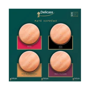 DELICASS Surtido de 4 patés de 70 g (pato, oca, pato al armagnac y pato trufado)  Paté supréme.