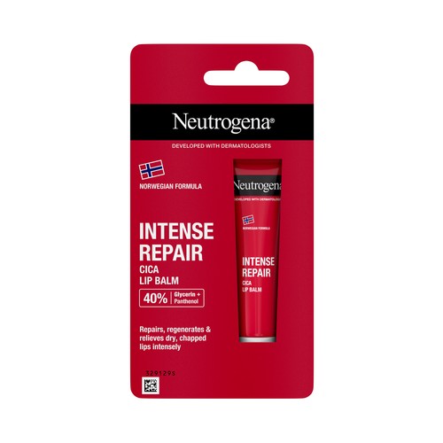 NEUTRÓGENA Bálsamo labial Cica fórmula noruega, reparación intensa para labios secos y dañados.