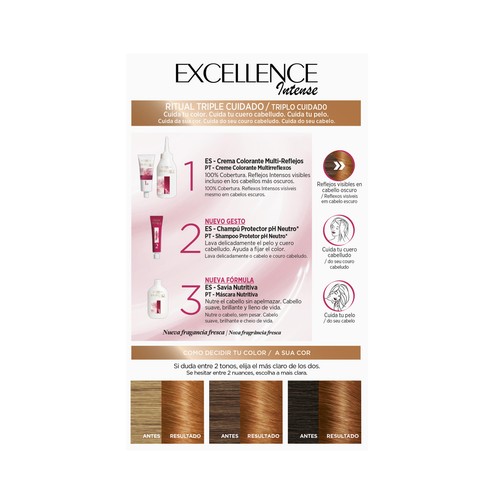 L´ORÉAL PARIS Excellence intense Tinte de pelo permanente tono 7.43 Rubio cobrizo dorado.