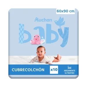 Protector ultrafino de colchón de 60 x 90 cm., absorvente y desechable PRODUCTO ALCAMPO Baby 10 uds.