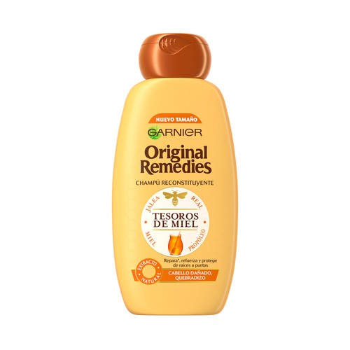 ORIGINAL REMEDIES Tesoros de miel de Garnier Champú reconstituyente para cabello dañado y quebradizo 300 ml.