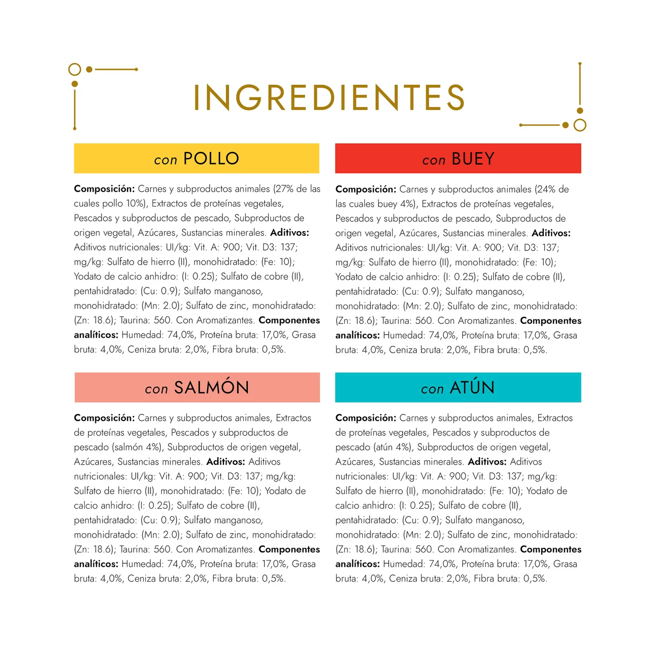 PURINA GOURMET Gold Surtido de comida para gatos húmeda a base de salmón, pollo, buey o atún 12 x 85 g.