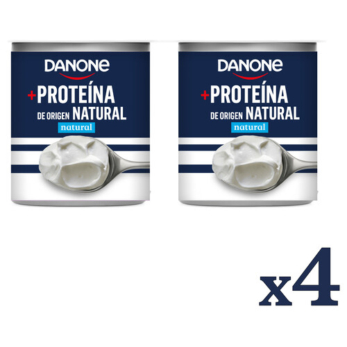DANONE + Proteina Yogur natural, 0 % materia grasa con proteína de origen natural 4 x 100 g.