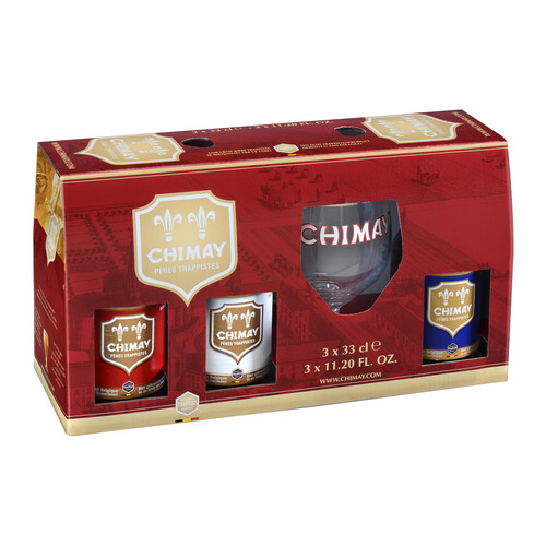 Estuche de cervezas CHIMAY 3 uds. x 33 cl. + copa regalo