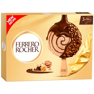 FERRERO ROCHER Bombon helado de avellana recubierto de chocolate con trozos de avellana 4 x 70 ml.