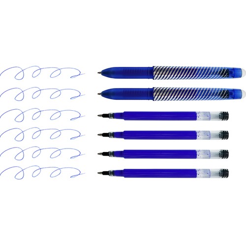 2 bolígrafos borrables con 4 cambios, tinta azul, ALCAMPO.