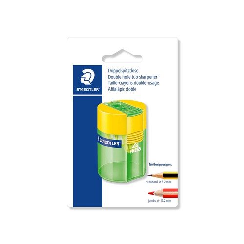 Sacapuntas con cuerpo y depósito de plástico transparente  con dos agujeros STAEDTLER.