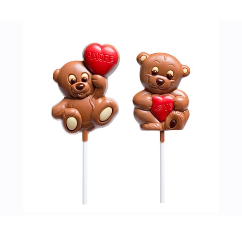 DEKORA Piruletas de chocolate con forma de osito san valentín 30 g.