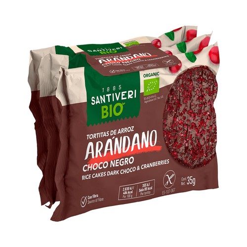 SANTIVERI Tortitas de arroz con arándanos y chocolate negro SANTIVERI 3 uds. 105 g.