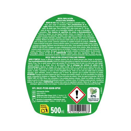 MISTOL Lavavajillas triple acción pistola 500ml