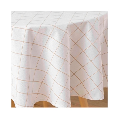 Mantel cuadros polialgodón redondo 180cm beige. U10