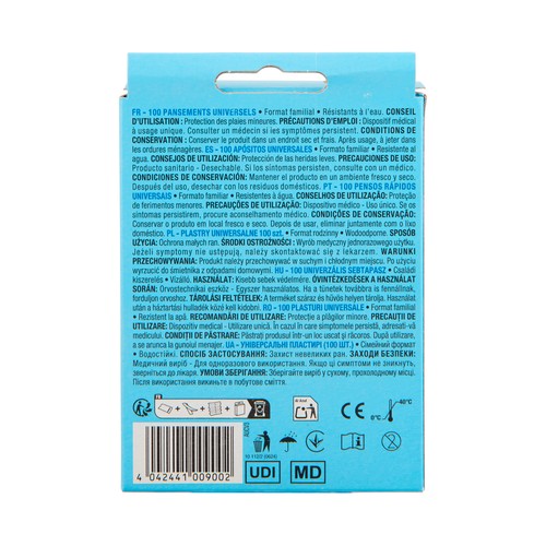 PRODUCTO ALCAMPO Apósitos de plástico, transpirables y resistentes al agua, 4 tamaños diferentes 100 uds.