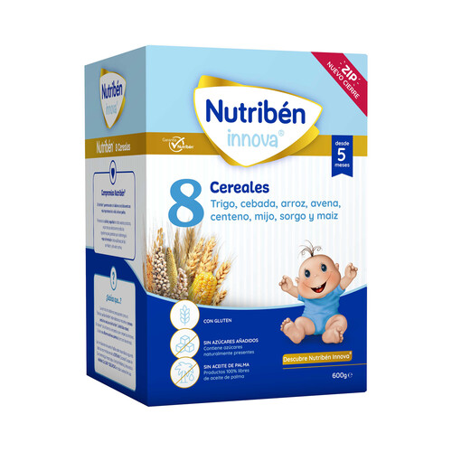 NUTRIBÉN Papilla de 8 cereales (trigo, cebada, arroz, avena, centeno, mijo, sorgo y maiz), a partir de 5 meses NUTRIBÉN Innova 600 g.