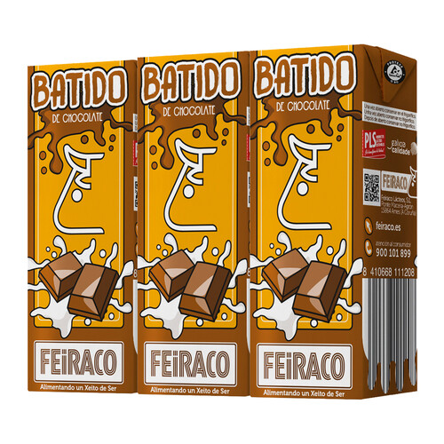 FEIRACO Batido de chocolate elaborado con leche de origen gallego FEIRACO 3 x 200 ml.