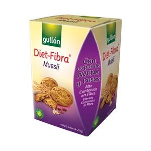 Imagen de GULLÓN Galletas de fibra con copos de avena y pasas 450 g.