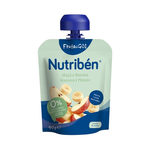 NUTRIBÉN Fruta & go! Bolsita de fruta (manzana y plátano), a partir de 6 meses 90 g.