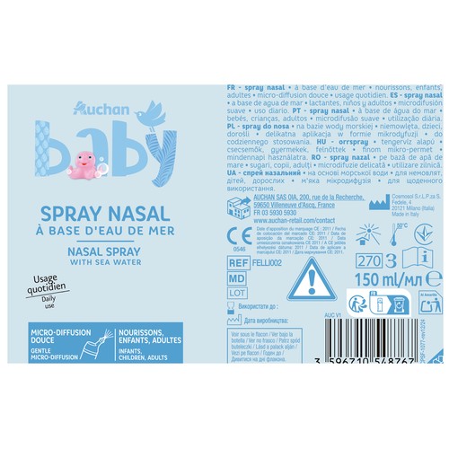 PRODUCTO ALCAMPO Baby Spray nasal a base de agua de mar, de uso diario 150 ml.