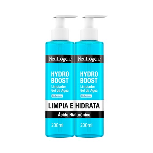 NEUTRÓGENA Hydro boost Limpiador facial hidratante (gel de agua) sin perfume apto para pieles sensibles 2 x 200 ml.