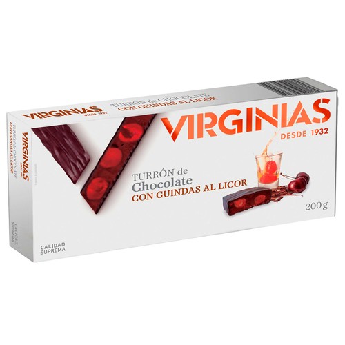 Turrón trufado de chocolate con guindas al licor VIRGINIAS 250 g.